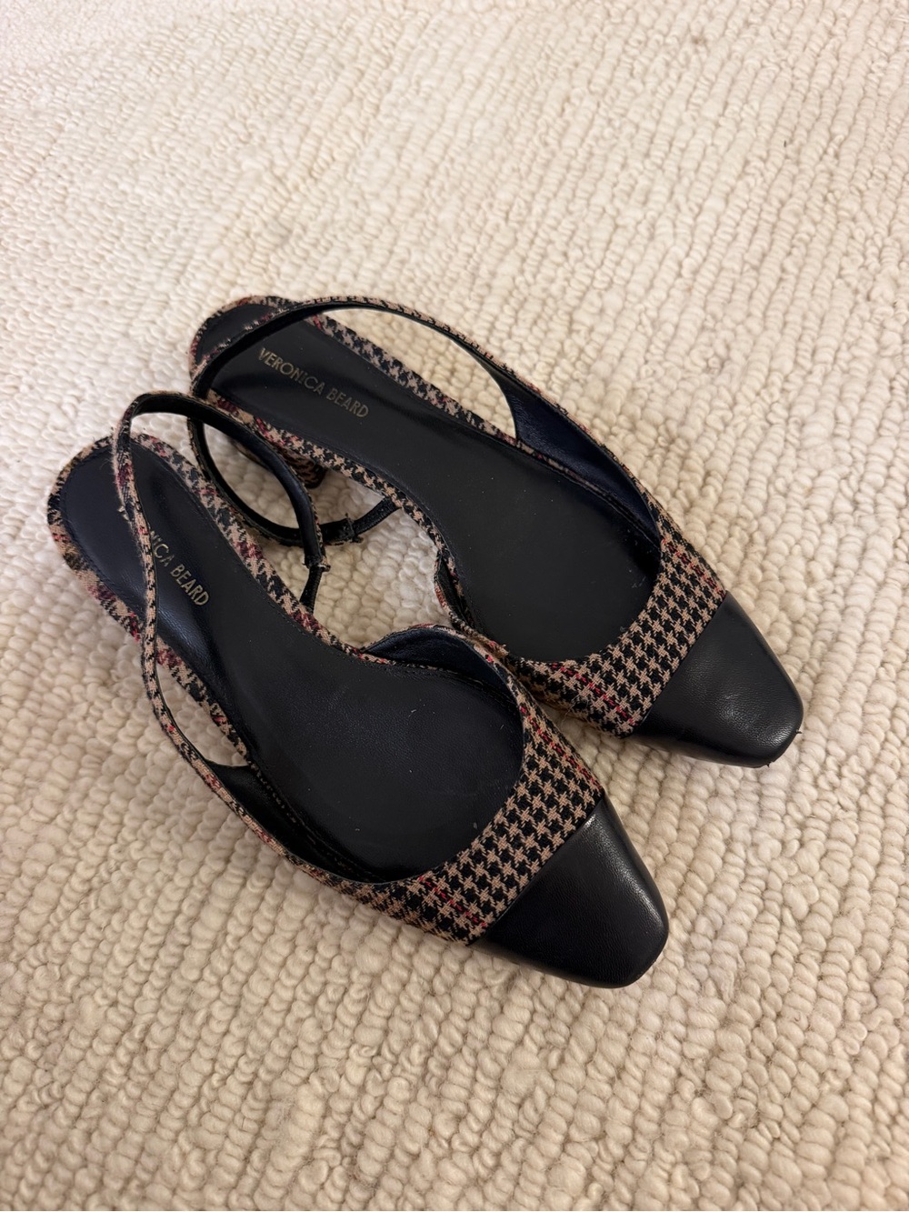 Veronica Beard Black Cap-Toe Houndstooth Slingback Heels